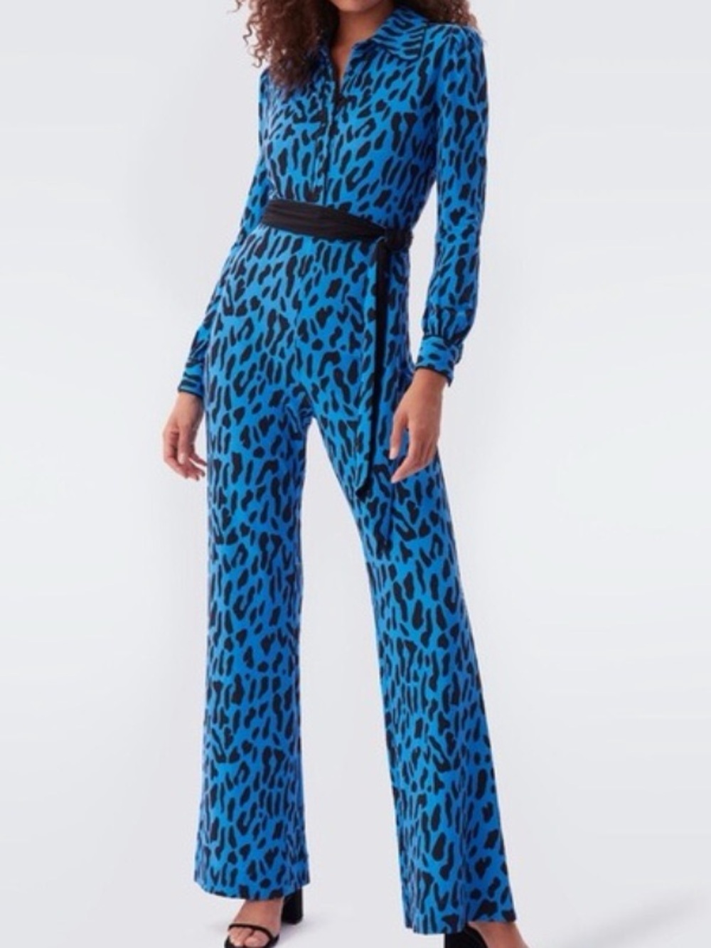 Diane von Furstenberg DVF blue and black leopard jumpsuit